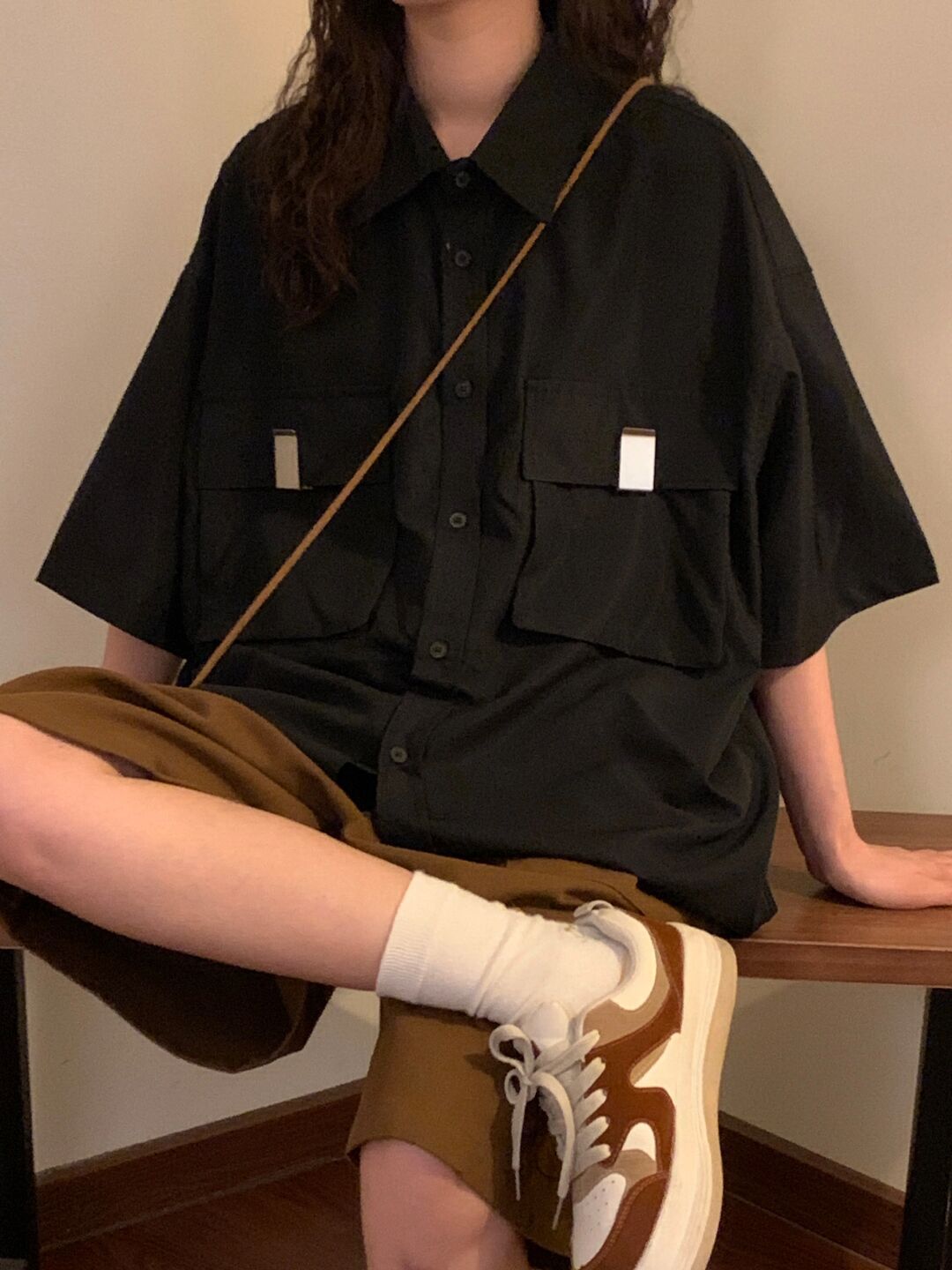 棉麻 H型 衬衫领 咖啡豆棕 基础扣饰 日系休闲 休闲  - VALI鞋履AI设计主图