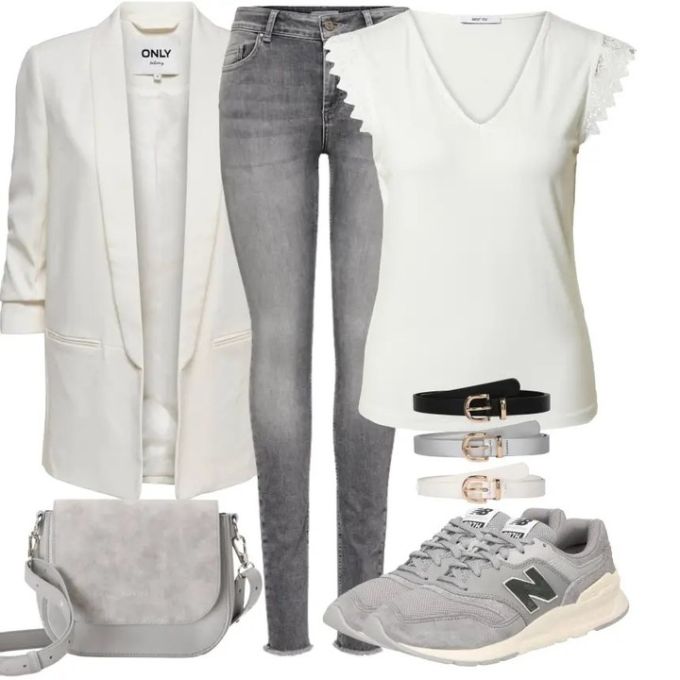 针织面料 V领 拼接 云白 蒸气灰 