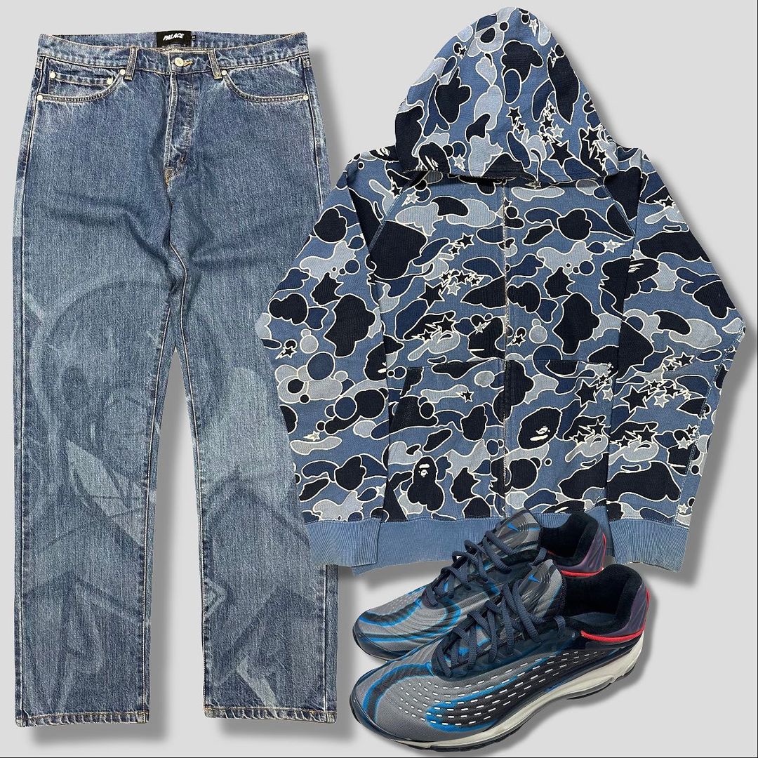 H型 连帽领 迷彩 印花 深蓝黑色 宝冠蓝 基础扣饰  - VALI鞋履AI设计主图