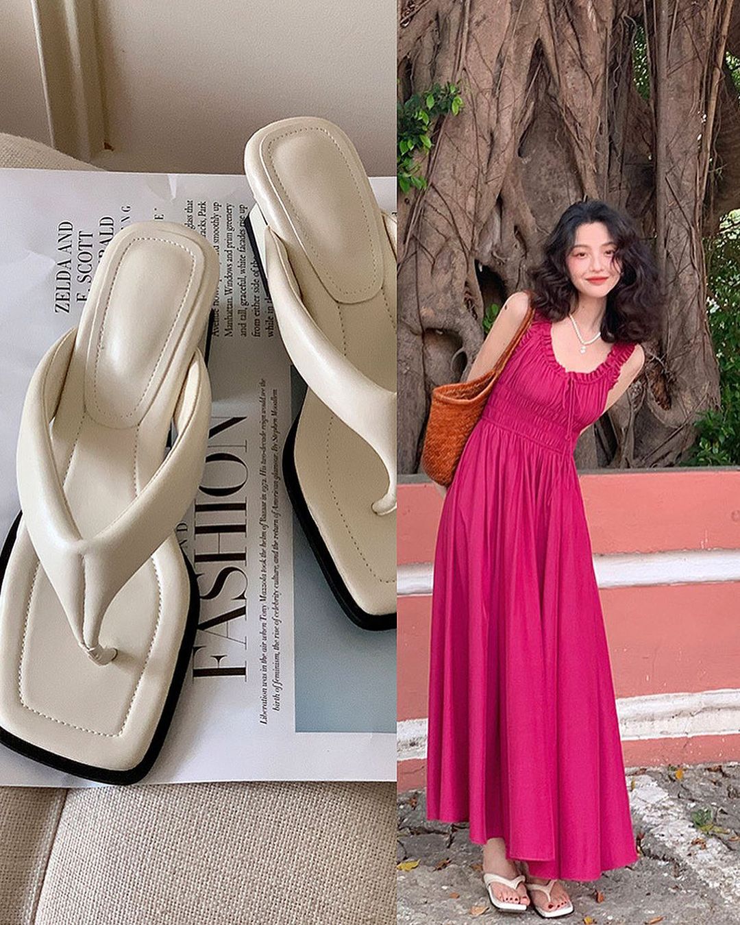 雪纺 A型 圆形领 抽褶 深亮粉色 虚拟粉红  - VALI鞋履AI设计主图