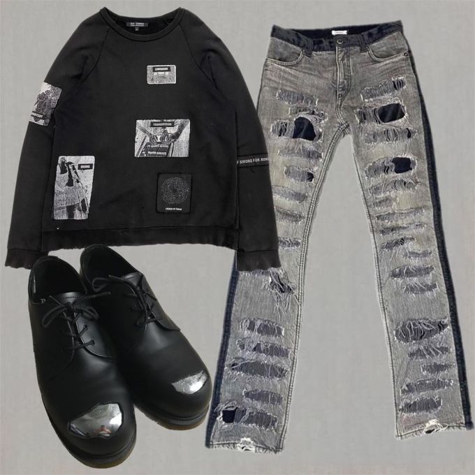 牛仔面料 撞色/渐变 洗水 磨损破洞 毛边 塔灰色 蓝黑色 细雨色 基础扣饰 