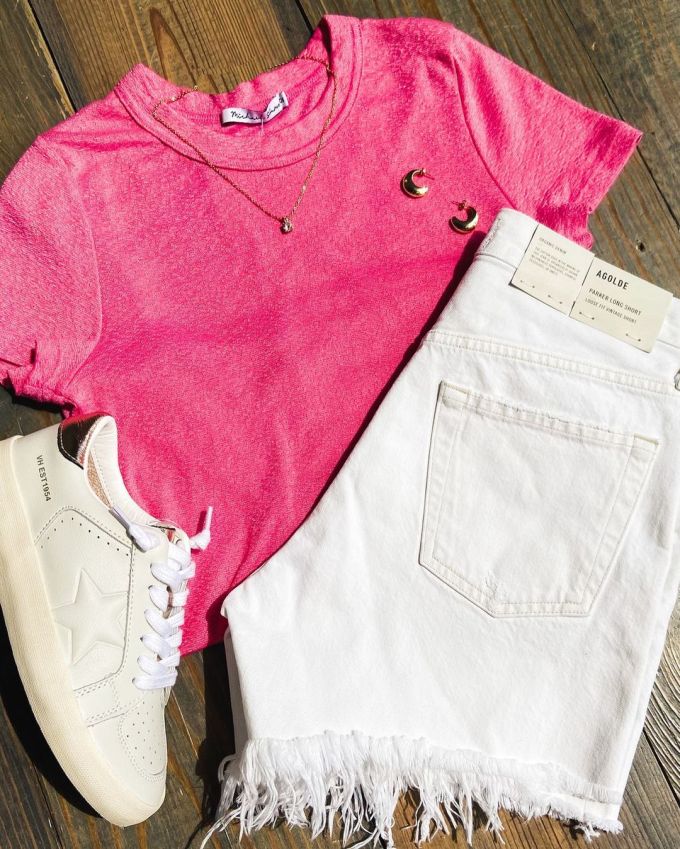 针织面料 圆形领 绣花 覆盆子冰沙红 虚拟粉红 