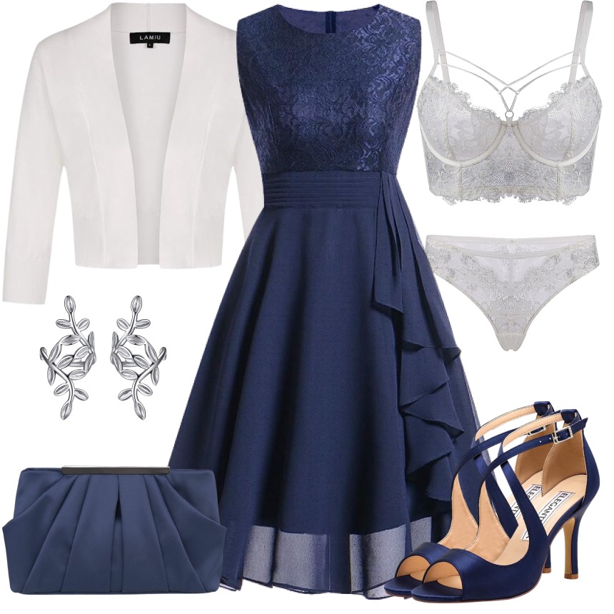 雪纺 X型 圆形领 褶裥 拼接 蓝图色 夜蓝色  - VALI鞋履AI设计主图