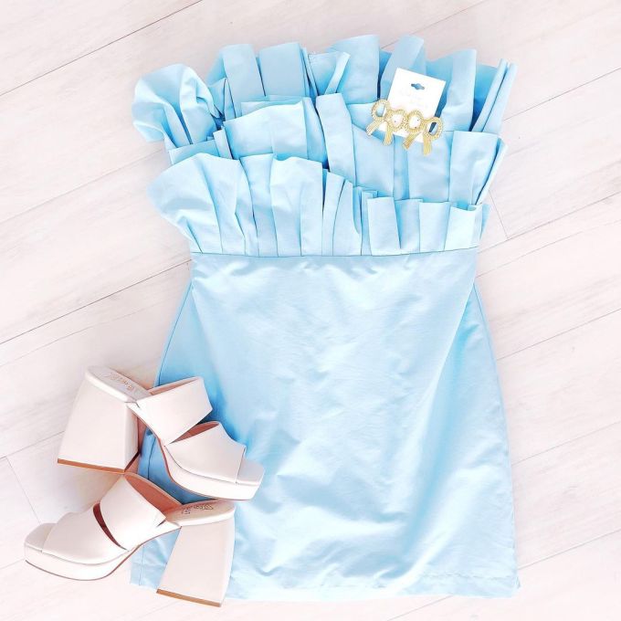 A型 褶裥 荷叶边 精致蓝 紫堇属色 婉兰色 