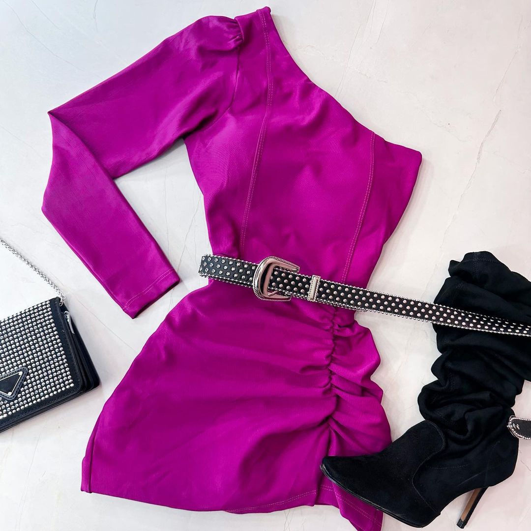 X型 立领 抽褶 深亮粉色 成品腰带 基础拉链 性感  - VALI鞋履AI设计主图