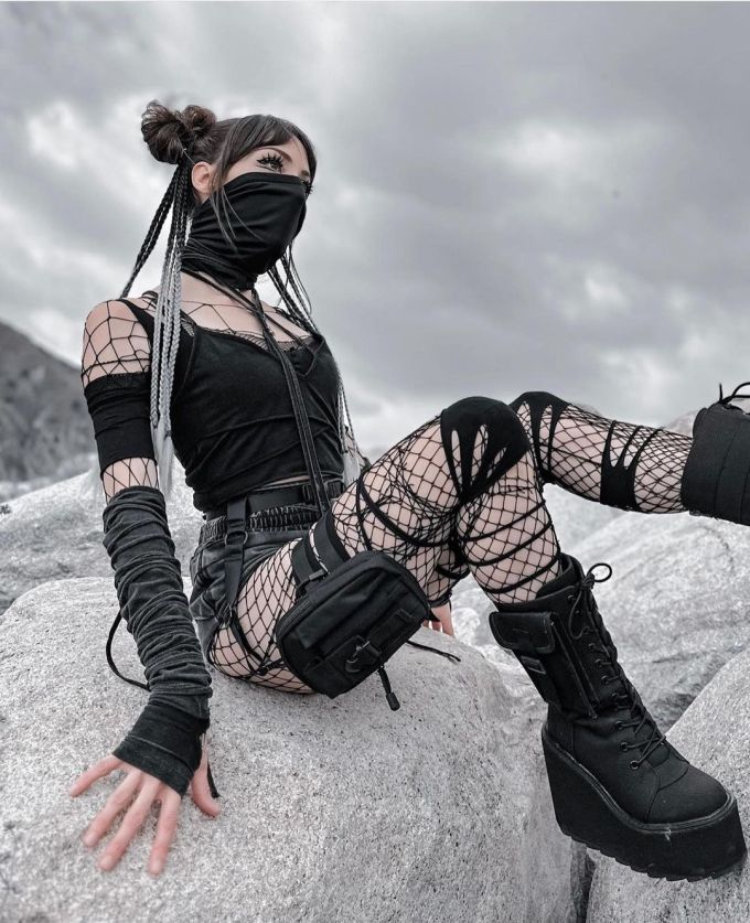 弹力面料 挖空 踢踏舞鞋色 基础绳带 哥特风 性感 