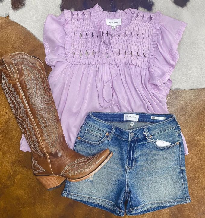 雪纺 T型 圆形领 荷叶边 打揽 浅兰花色 羽扇豆色 