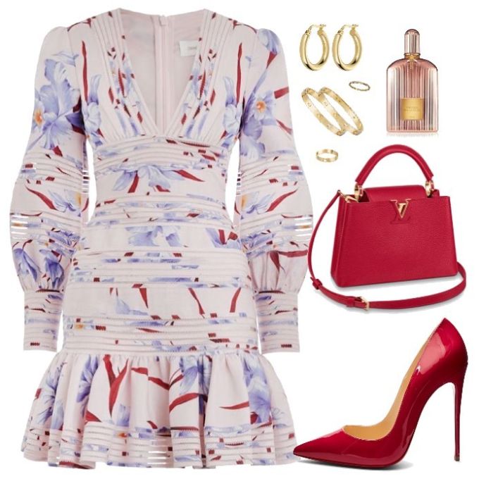 棉麻 X型 V领 植物/花卉 抽褶 荷叶边 印花 晨曦紫 