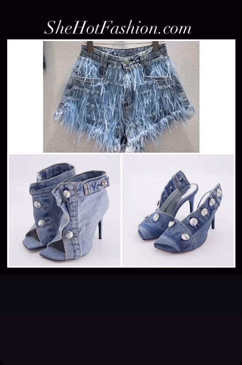 牛仔面料 洗水 无限蓝 流苏  - VALI鞋履AI设计主图