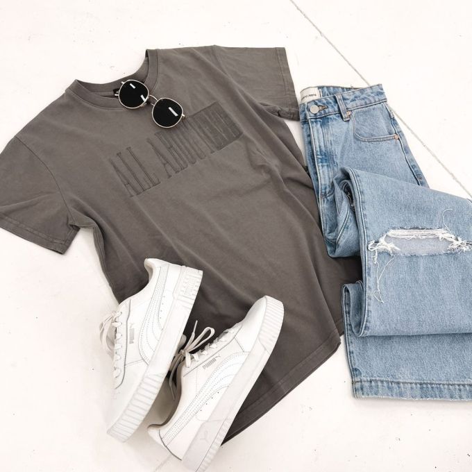 针织面料 H型 圆形领 文字图案 印花 蘑菇色 深灰褐色 蕨褐色 