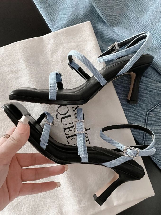 中跟 细跟 无帮 袢扣 