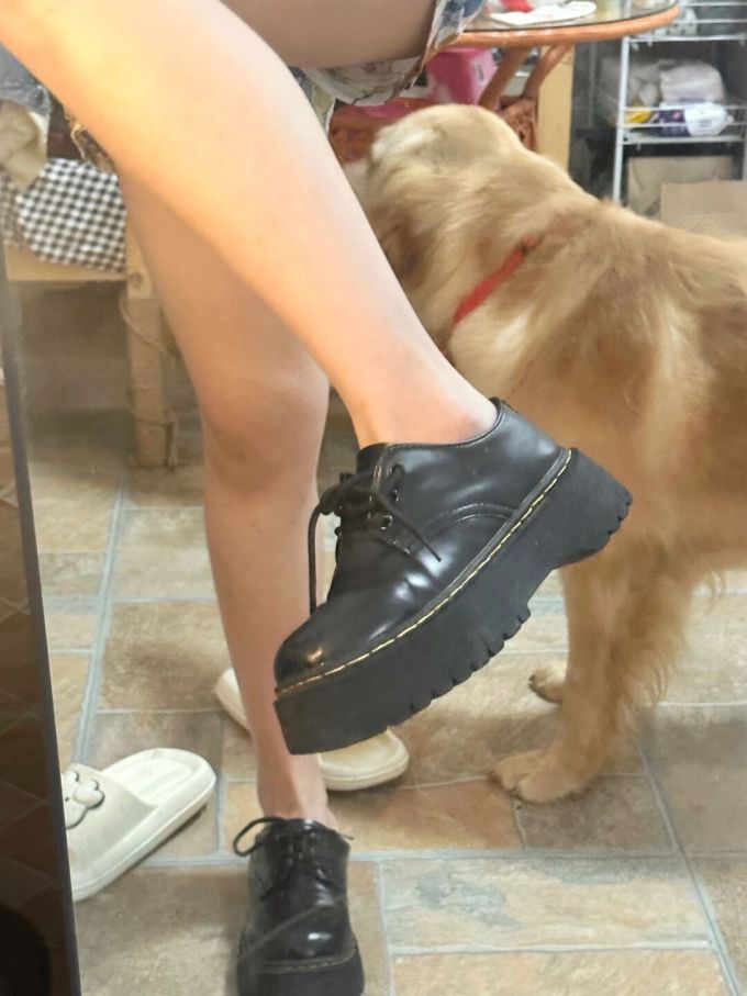 厚底 系带 皮革 