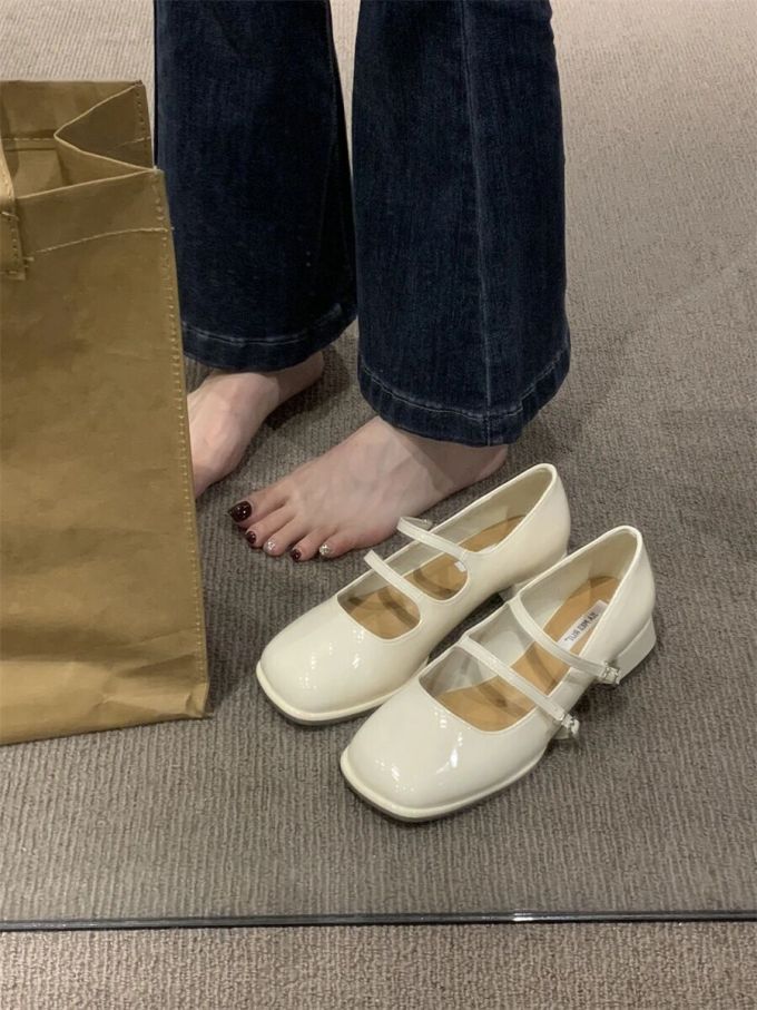 方头 中口鞋 皮革 