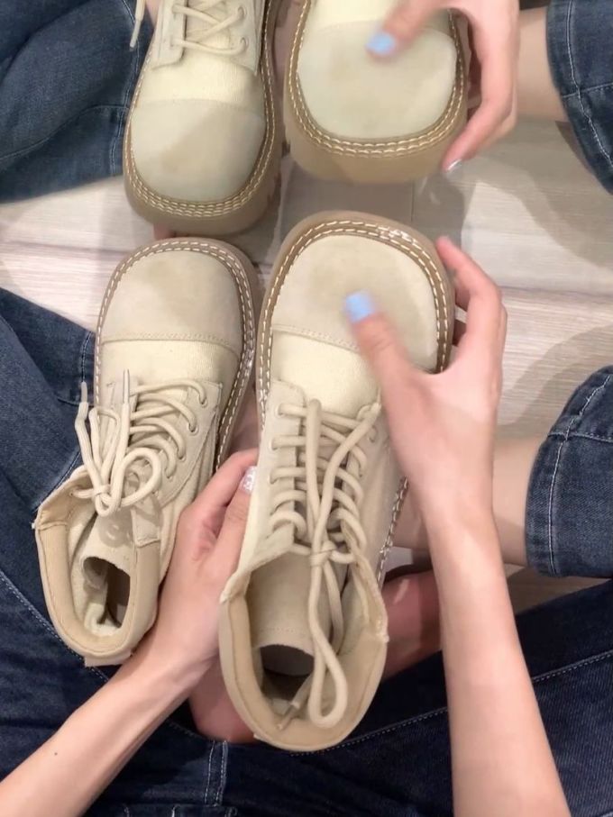 圆头 系带 皮革 