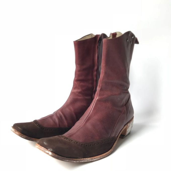 低跟 粗跟 尖头 皮革 拉链 