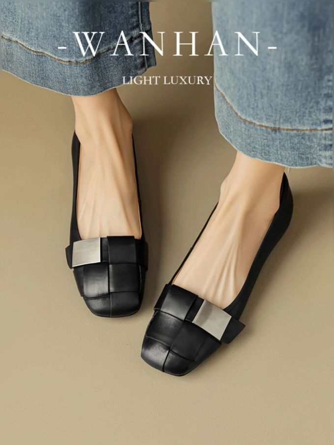 方头 低帮 中口鞋 皮革 