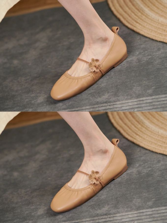 平底 圆头 中口鞋 皮革 