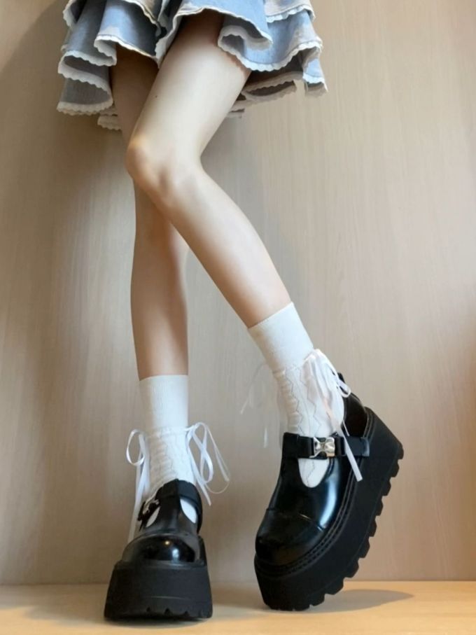 厚底 圆头 袢扣 中口鞋 皮革 