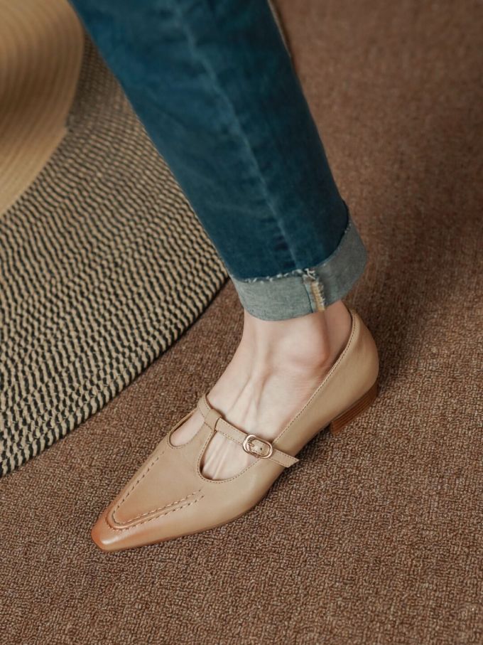 尖头 中口鞋 皮革 