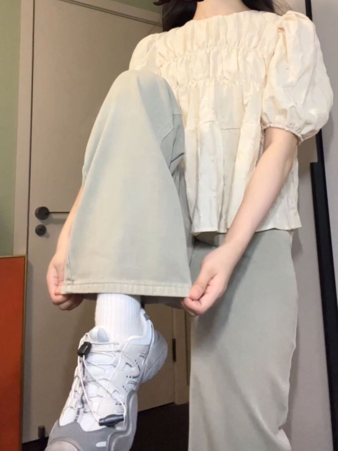 棉麻 A型 抽褶 银桦色 