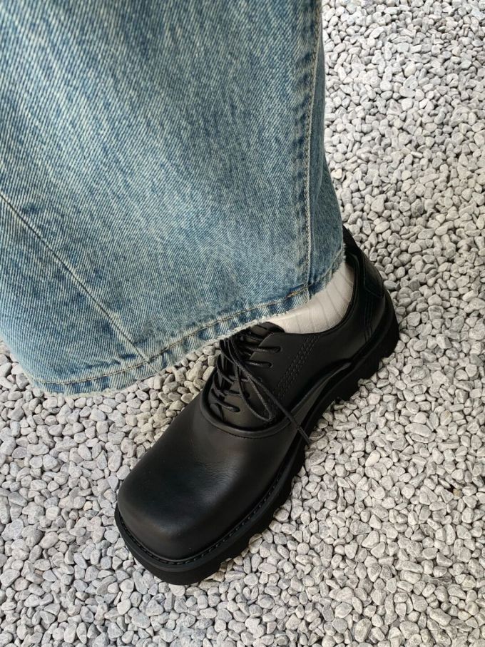 圆头 系带 皮革 