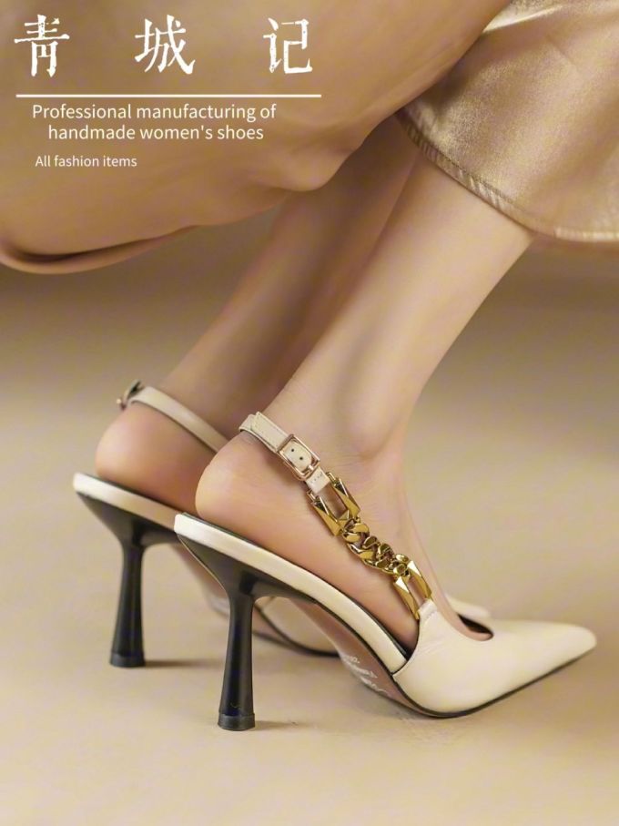 高跟 细跟 无帮 袢扣 皮革 