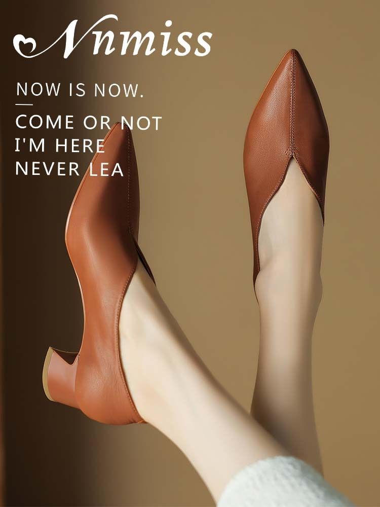 低跟 粗跟 尖头 低帮 一脚蹬 浅口鞋 皮革  - VALI鞋履AI设计主图