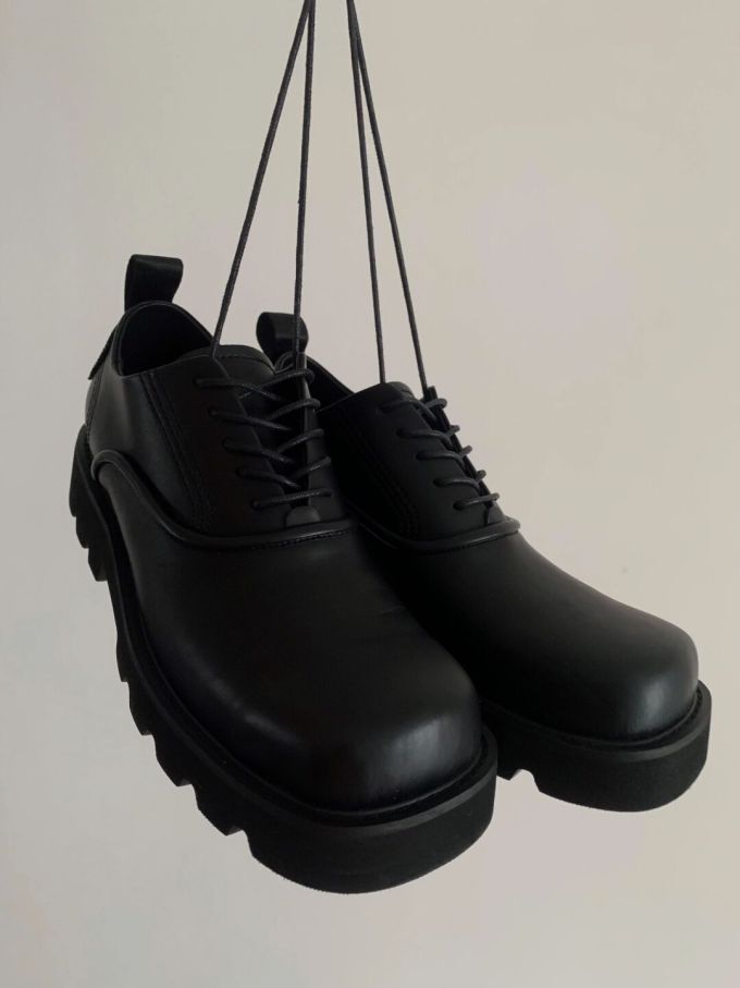 厚底 圆头 系带 皮革 