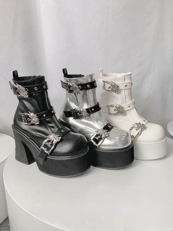 中跟 粗跟 圆头 皮革 