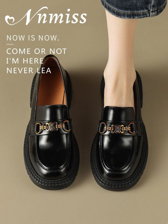 圆头 低帮 一脚蹬 深口鞋 皮革 