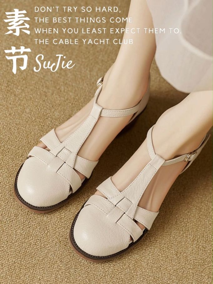 圆头 袢扣 中口鞋 皮革 