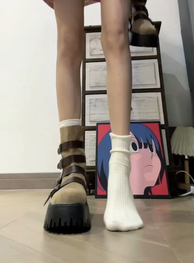 厚底 圆头 袢扣 中口鞋 皮革 
