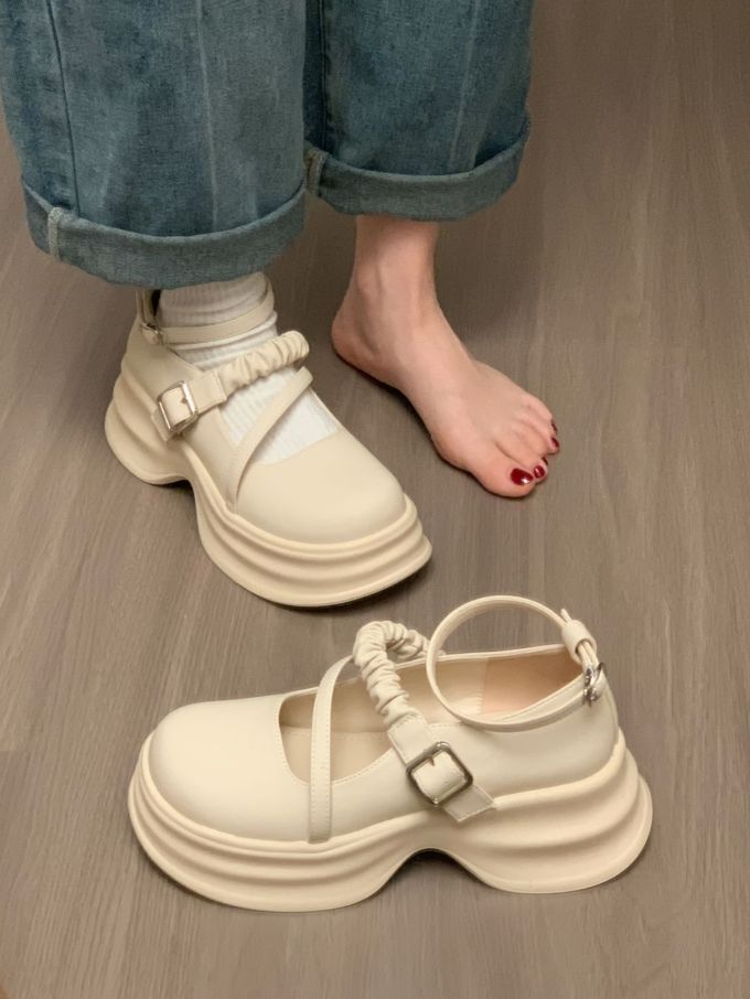 厚底 圆头 袢扣 中口鞋 皮革