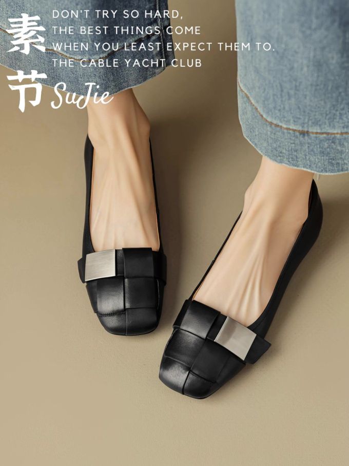 方头 低帮 中口鞋 皮革 