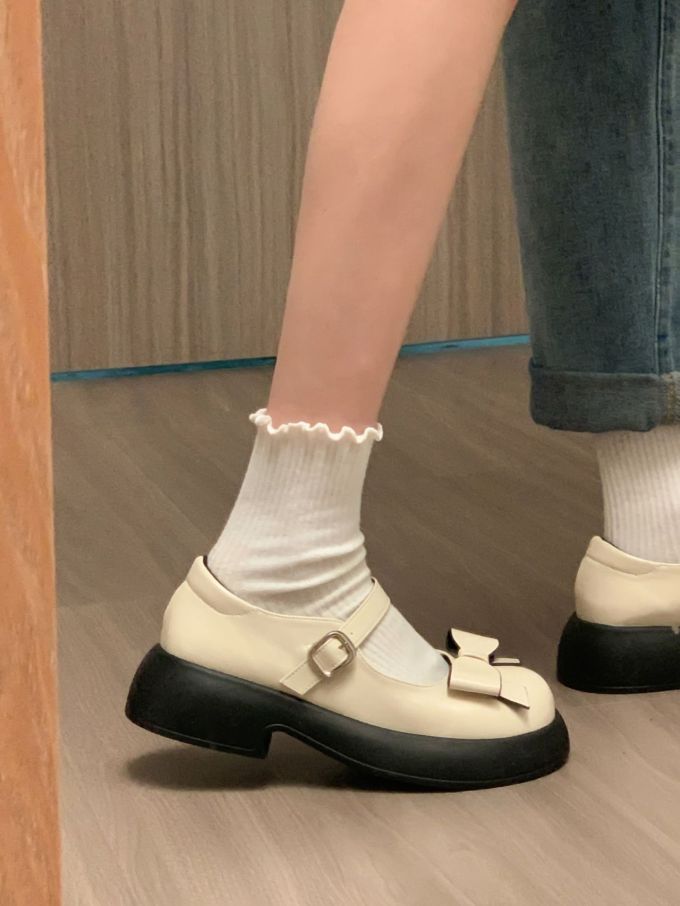 厚底 圆头 中口鞋 皮革 