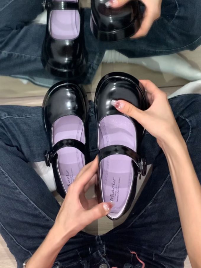 圆头 袢扣 中口鞋 皮革 