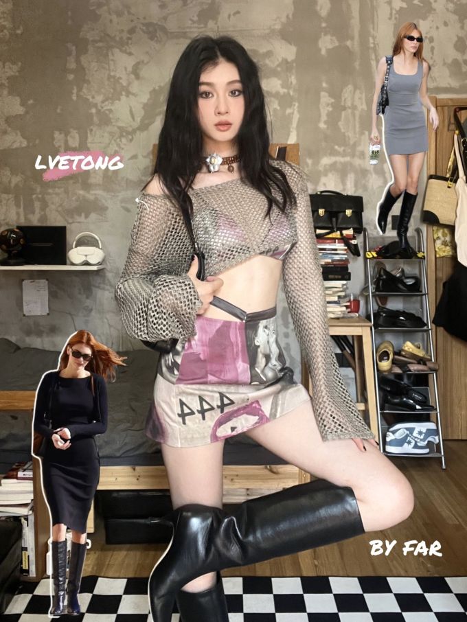 雪纺 截短型 圆形领 印花 轻粉色 Y2K 辣妹 性感 