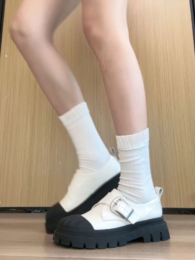 厚底 圆头 袢扣 中口鞋 皮革 