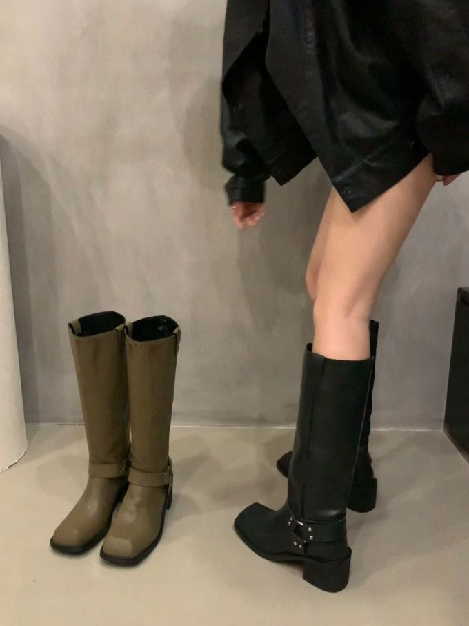 粗跟 皮革 