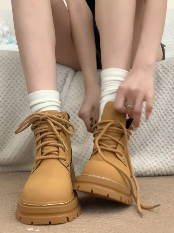 圆头 系带 皮革 