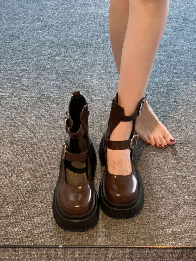 圆头 中口鞋 皮革 
