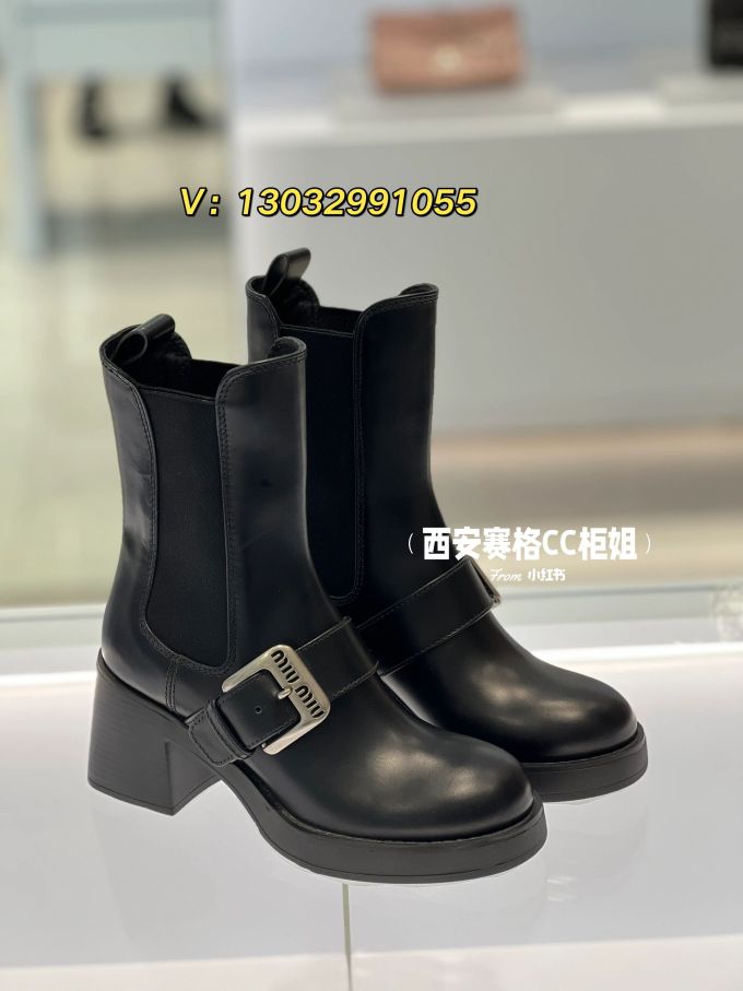 中跟 粗跟 圆头 松紧带 皮革 