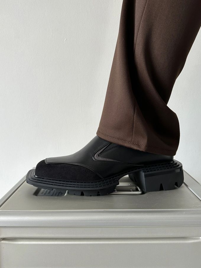 低跟 粗跟 无帮 皮革 