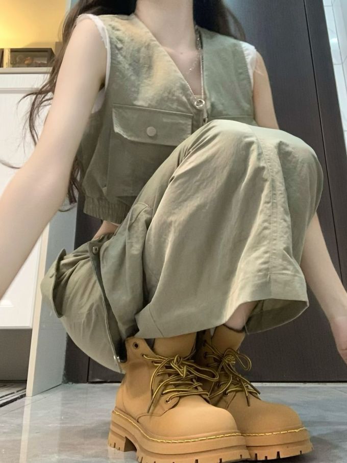 棉麻 抽褶 树丛绿 