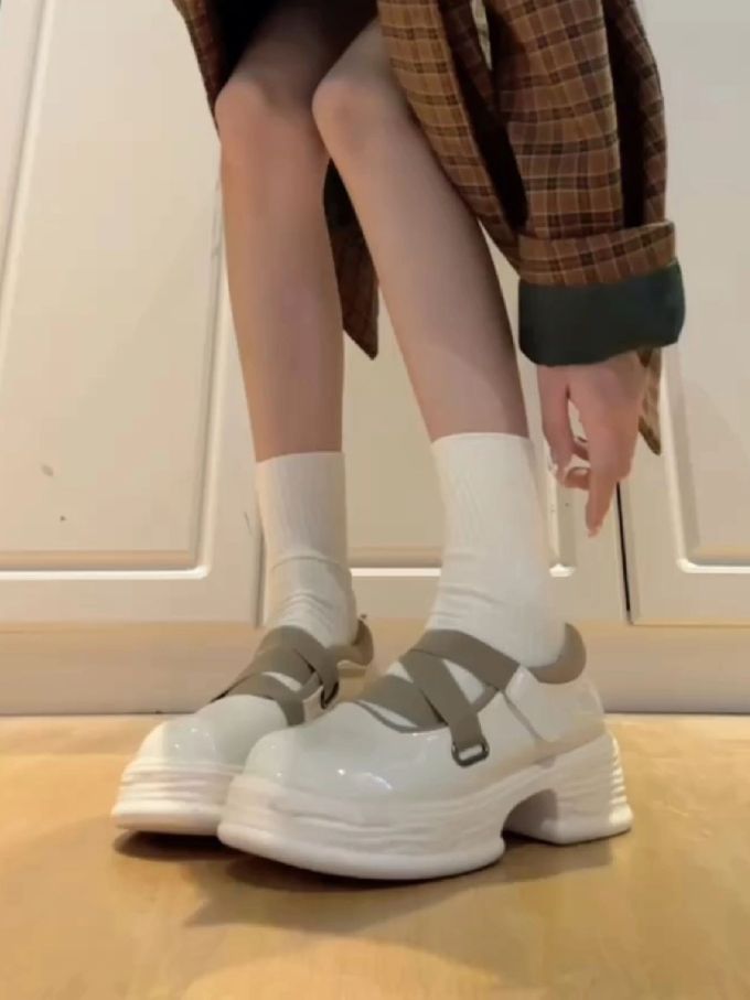 厚底 圆头 中口鞋 皮革 