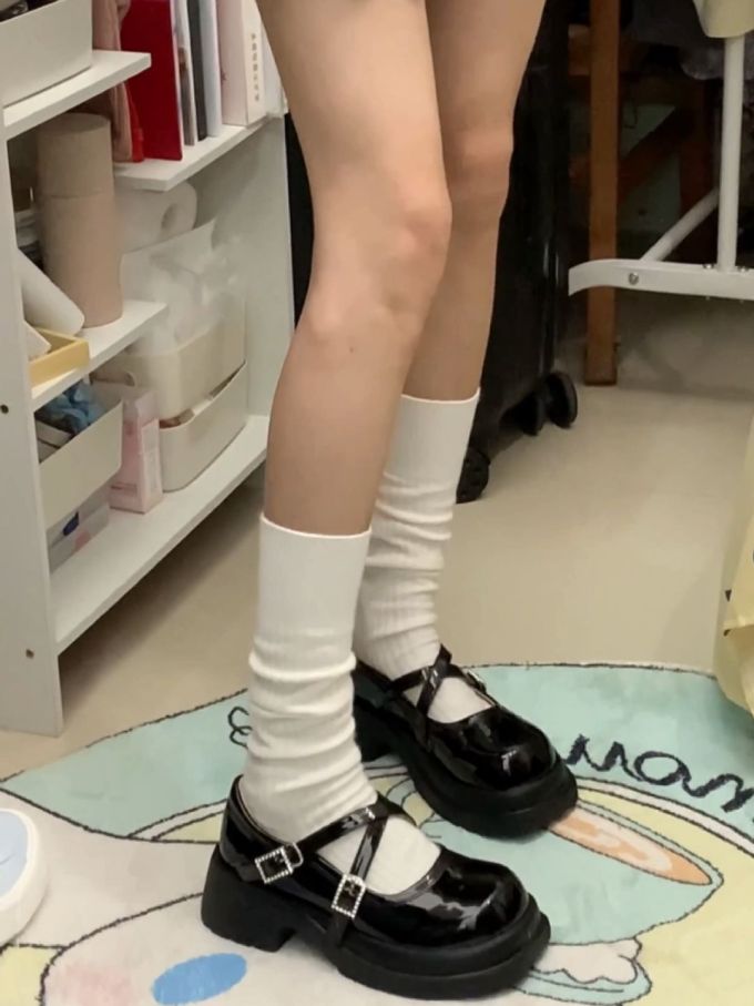 厚底 圆头 袢扣 中口鞋 皮革 
