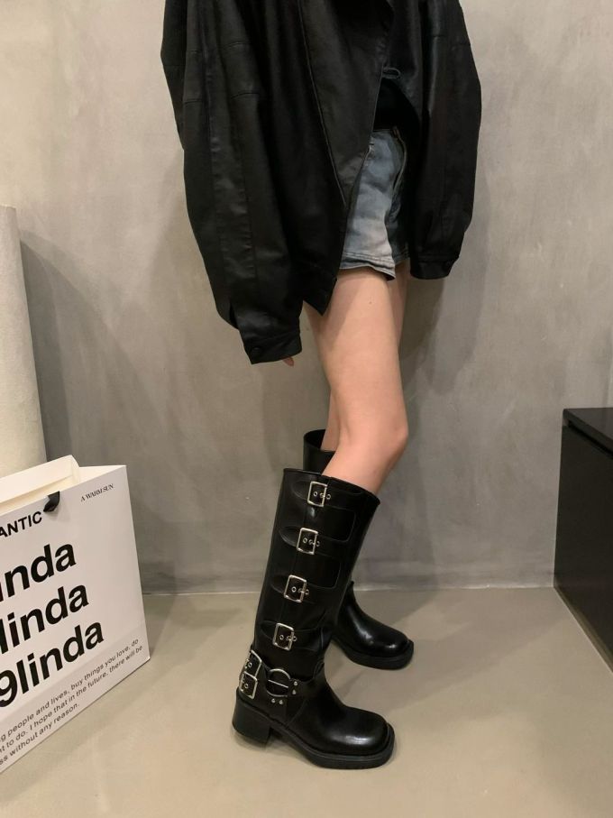 粗跟 圆头 皮革 