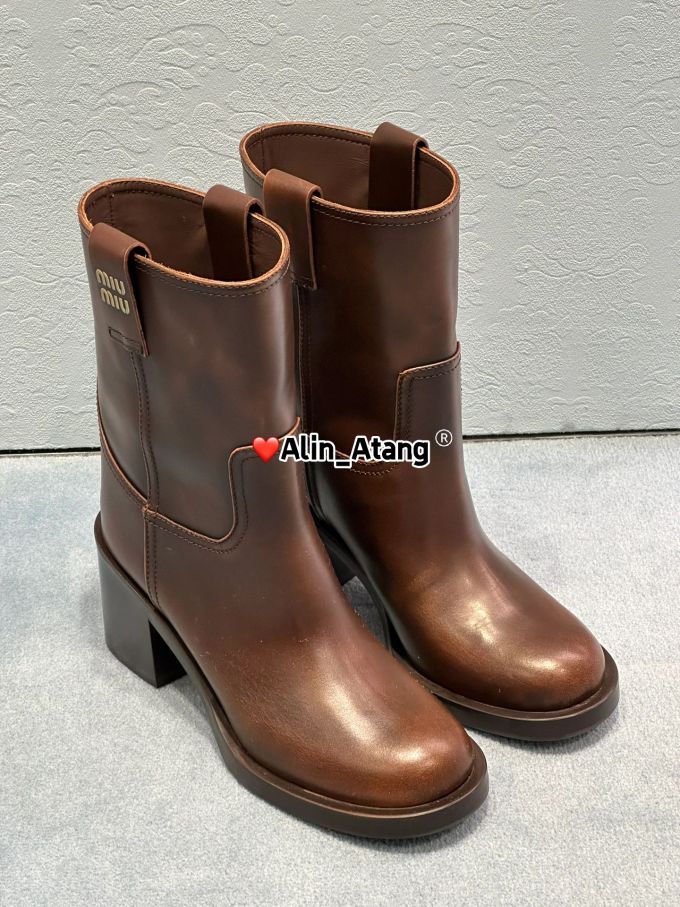 中跟 粗跟 圆头 皮革 