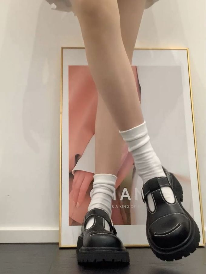 圆头 袢扣 中口鞋 皮革 