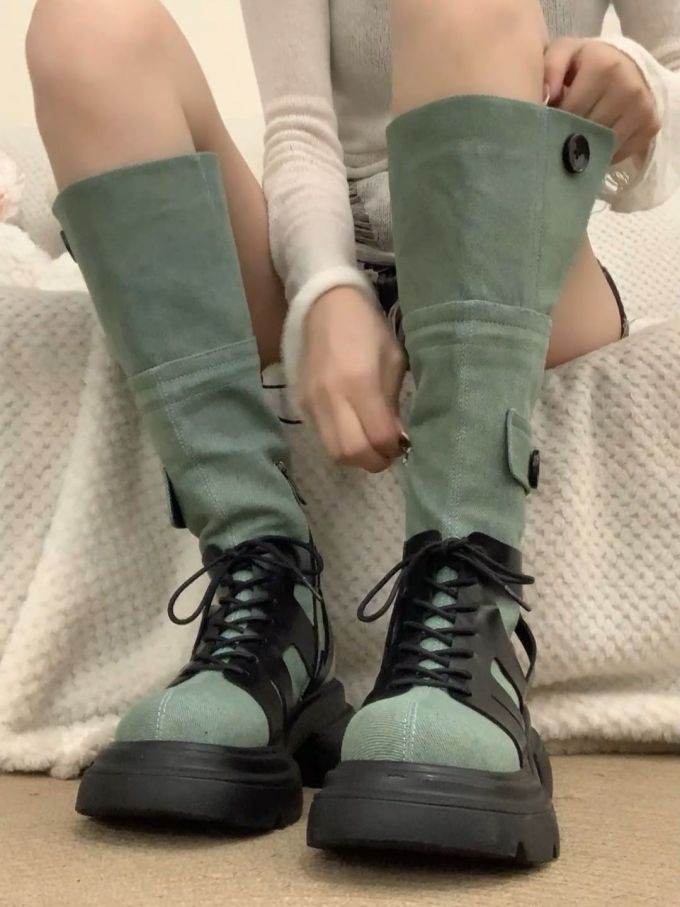 圆头 系带 皮革 
